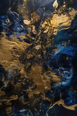 Fototapeta na wymiar Peinture à l'encaustique, bleu foncé et or