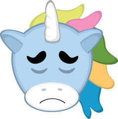 vector illustration of a unicorn cartoon with a sad and lamenting expression