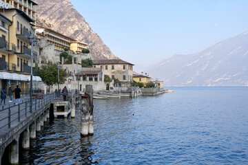 Fototapeta na wymiar The view of town of Limone del Garda on Lake Garda. Province of Brescia, Lombardia, Italy.