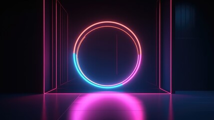 Futuristic background with neon shapes and lights