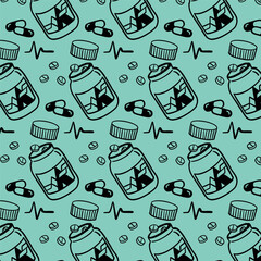 Medical seamless pattern , clinic vector illustration. Hospital thin line icons - thermometer, check up, diagnostic, microscope, stethoscope. Cute repeated texture business presentation.