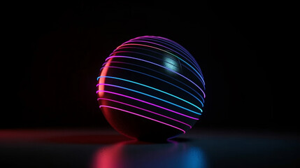 Abstract background with colorful vibrant neon light behind the black ball. Eclipse. Generative AI.