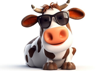 Funny cartoon cow isolated on white background, Generative AI