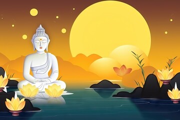 Bonne fête du Vesak. Fond d'illustration vectorielle. Magha Puja, Asanha Puja, Visakha Puja Day, concept de vacances bouddhistes.