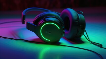 Obraz na płótnie Canvas Futuristic neon headphones on dark background