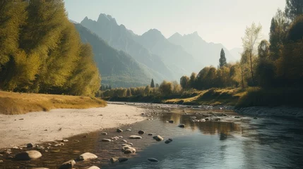 Foto op Plexiglas Beautifull landscape with mountain and river © ZEKINDIGITAL