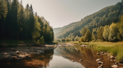 Fototapeta premium Beautifull landscape with mountain and river
