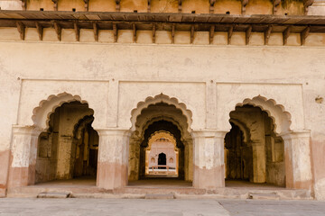 Detail of the Jahangir Mahal Palace in Orchha, Madhya Pradesh, India.