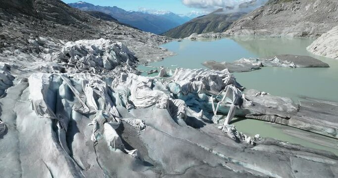 aerial view of the Rhone glacier in the swiss alps