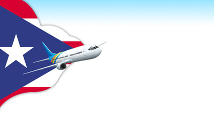 3d illustration plane with Puerto Rico flag background for business and travel design