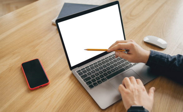 Laptop screen blank layout online. Transparent background, png.