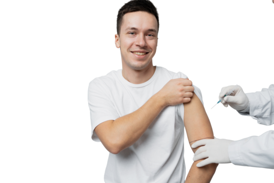 A man is vaccinated by a doctor patient, transparent background.
