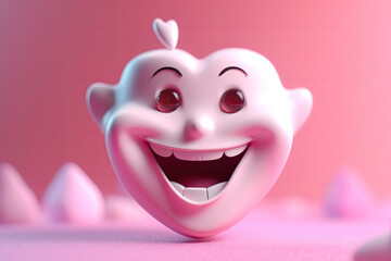 Cute healthy shiny cartoon tooth character on pink background, childrens dentistry concept Illustration. 