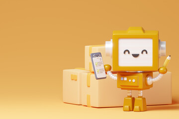 Obraz premium orange AI robot send goods 3d render