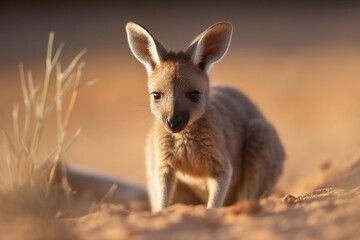 cute kangaroo child in the middle of an arid desert
