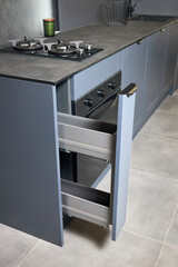 Vertical pull out rack cabinet drawer. Flush up slip handle finger pull handle of drawers for...