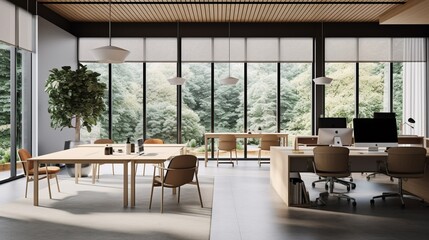 Obraz premium Maximizing Productivity with Abundant Natural Lighting: A Modern Office Design Approach