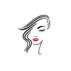 illustration of women long hair style icon, logo women face on white background.Stock vector illustration.