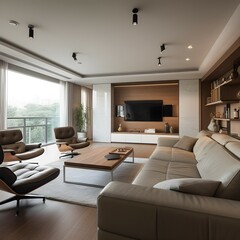 modern living room. generative AI illustration.