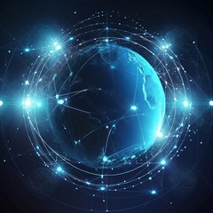 Obraz premium Global international connectivity background with lines connecting the world's communications networks circling Earth as seen from orbit. generative ai