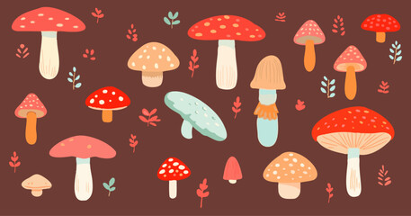 キノコのラフな手書き風ベクターイラスト