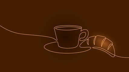 Single continuous line croissant art. Coffee morning cafe french bakery pastry logo silhouette. Concept design one sketch outline drawing vector illustration