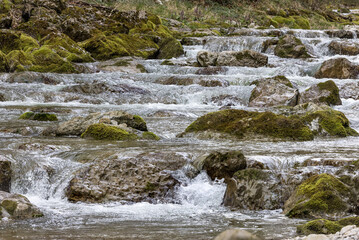 Bach mit Steinen und sprudelnden Wasser