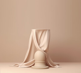 A beige background with a curtain and a podium on it generative ai