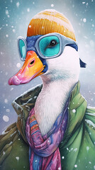 Goose In Glasses And Wintery Clothing Hyperrealist Portrait Generative Ai Digital Illustration Part#130423
