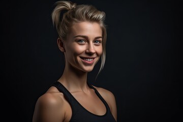 Joyful Fitness: Young Woman Celebrates Post-Workout Glow with a Laugh. Generative AI.