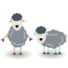 Cute sheep with illustrations of standing, sideways. Vector