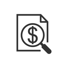 Document with money symbol and magnifying glass icon.