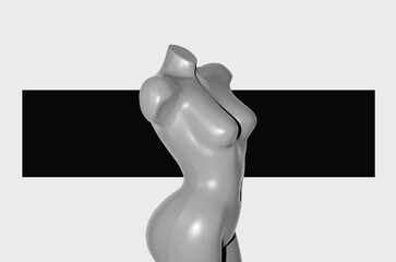 Digital collage with a female mannequin