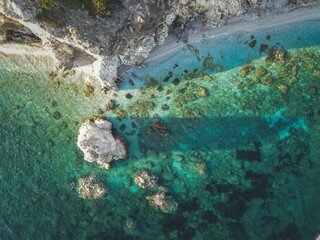 Top view of a rocky tropical coast