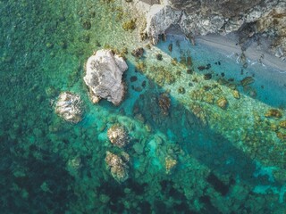 Top view of a rocky tropical coast