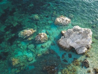 Top view of a rocky tropical coast