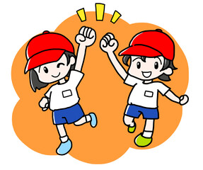 体操着を着て応援している小学生1