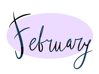 simple design element inscription hand style month february winter on purple background black letters for ballet journal calendar postcard