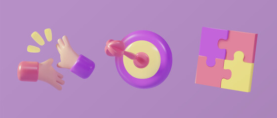 Teamwork in business management 3D icon set.