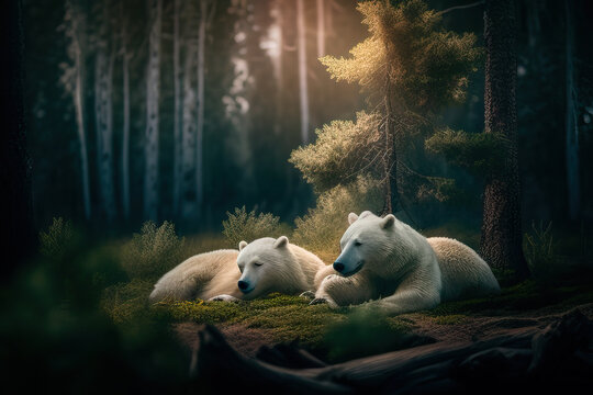 Two polar bears in the wild created with Generative AI technology