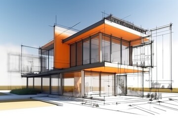 Obraz premium Architecture 3D and blueprints representation, generative ai