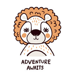 Lion with phrase Adventure Awaits simple vector illustration