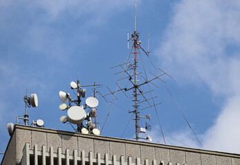 Antennas on the top of a high apartment building