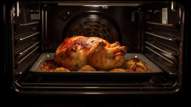 chicken in oven, close up Generative AI