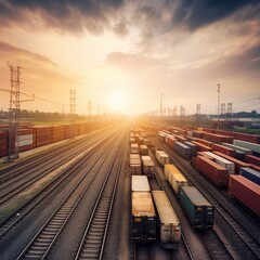 train on the tracks with numerous cargo containers . generative ai