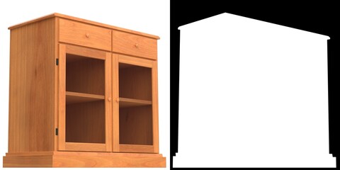 3D rendering illustration of a kitchen sideboard with glass panels