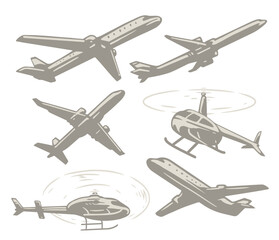 Air transportation monochrome set stickers