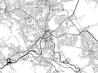 A vector road map of the city of  Dewsbury in the United Kingdom on a white background.