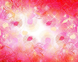 70年代風少女漫画キラキラ薔薇の花園背景ペン画イラスト