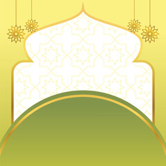 islamic sale poster template with free space for text and image. It has golden color mandala and dome ornament. Design for banners, greeting cards, social media and web.